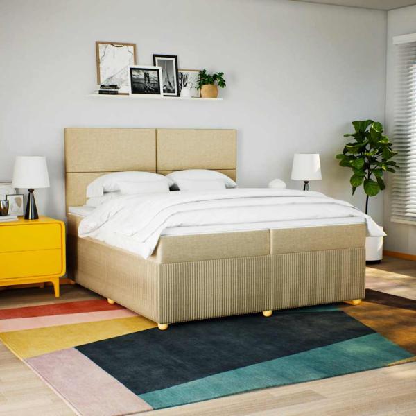 ARDEBO.de - Boxspringbett mit Matratze Creme 200x200 cm Stoff
