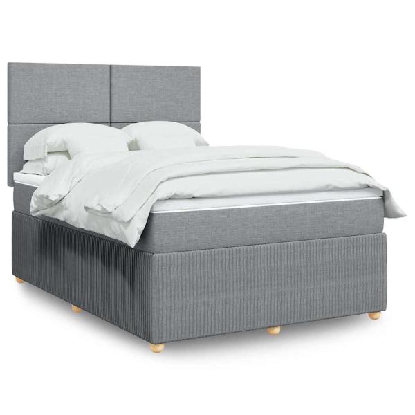 ARDEBO.de - Boxspringbett mit Matratze Hellgrau 140x190 cm Stoff