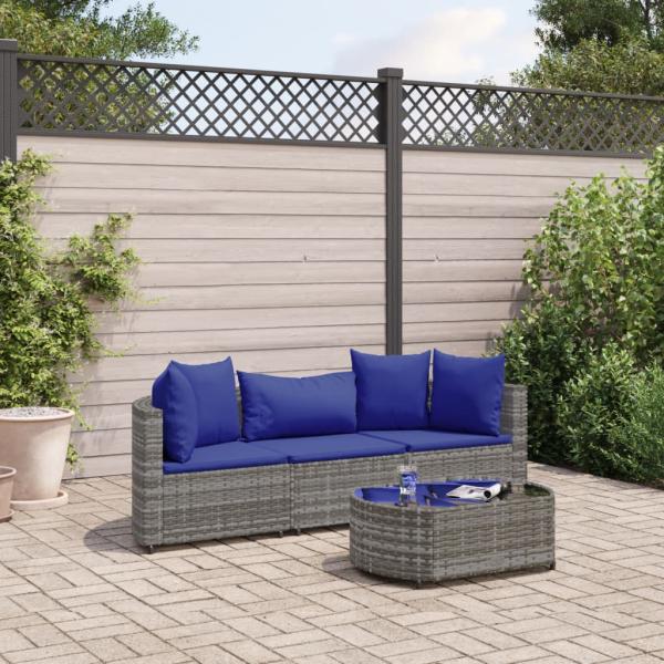ARDEBO.de - 4-tlg. Garten-Sofagarnitur mit Kissen Grau Poly Rattan