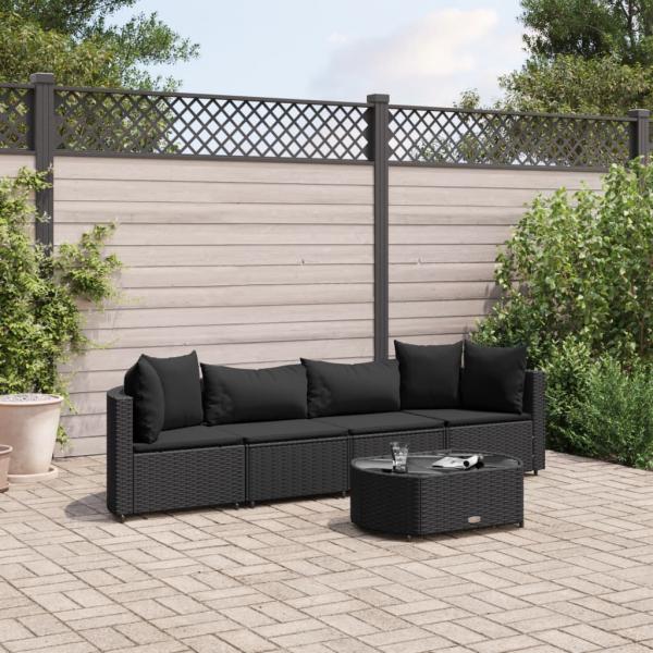 ARDEBO.de - 5-tlg. Garten-Sofagarnitur mit Kissen Schwarz Poly Rattan