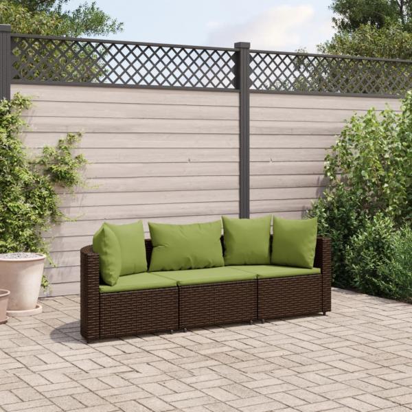 ARDEBO.de - 3-tlg. Garten-Sofagarnitur mit Kissen Braun Poly Rattan