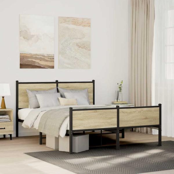 ARDEBO.de - Metallbett ohne Matratze Sonoma-Eiche 140x190 cm