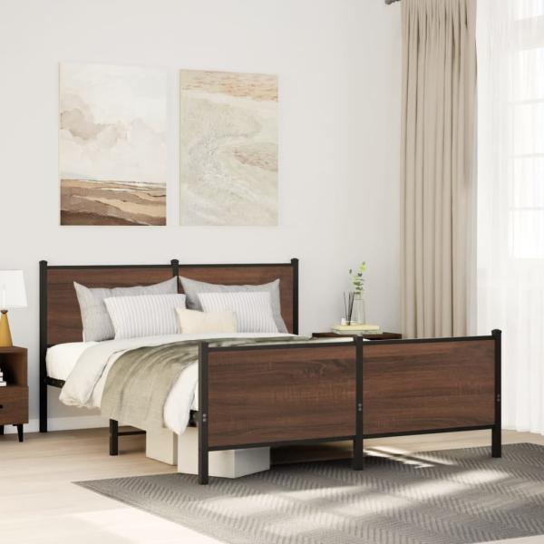 ARDEBO.de - Metallbett ohne Matratze Braun Eichen-Optik 140x200 cm