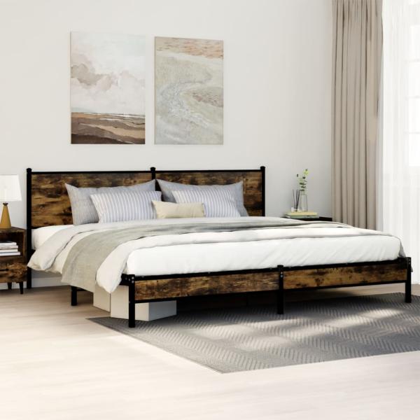 ARDEBO.de - Metallbett ohne Matratze Räuchereiche 193x203 cm