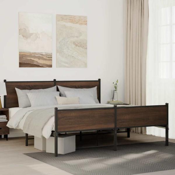 ARDEBO.de - Metallbett ohne Matratze Braun Eichen-Optik 180x200 cm