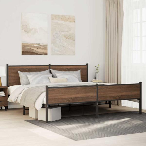 ARDEBO.de - Metallbett ohne Matratze Braun Eichen-Optik 193x203 cm