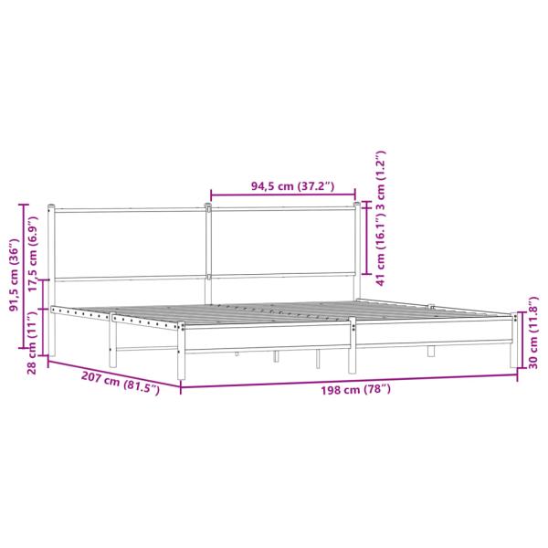 Metallbett ohne Matratze Sonoma-Eiche 193x203 cm