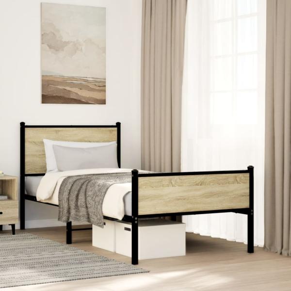 ARDEBO.de - Metallbett ohne Matratze Sonoma-Eiche 80x200 cm
