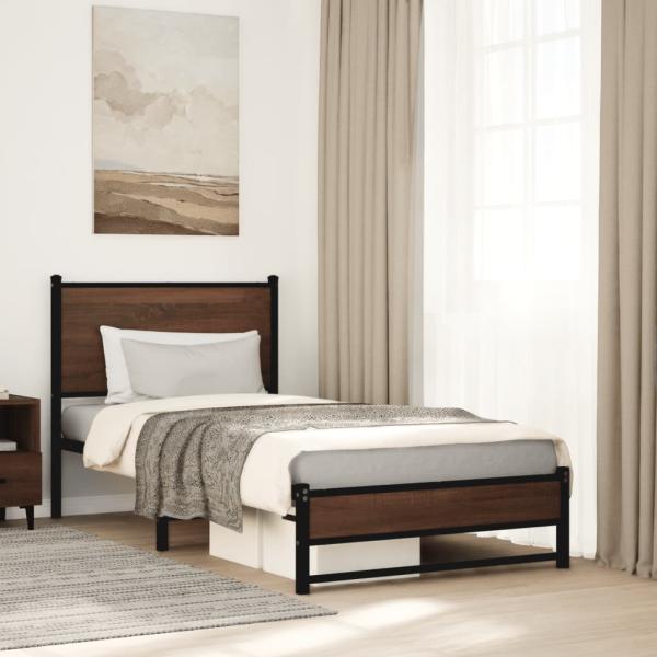 ARDEBO.de - Metallbett ohne Matratze Braun Eichen-Optik 90x200 cm
