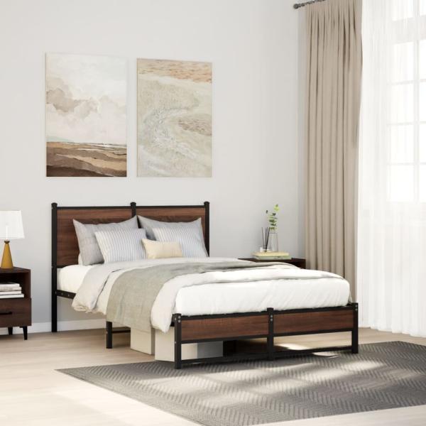 ARDEBO.de - Metallbett ohne Matratze Braun Eichen-Optik 120x200 cm