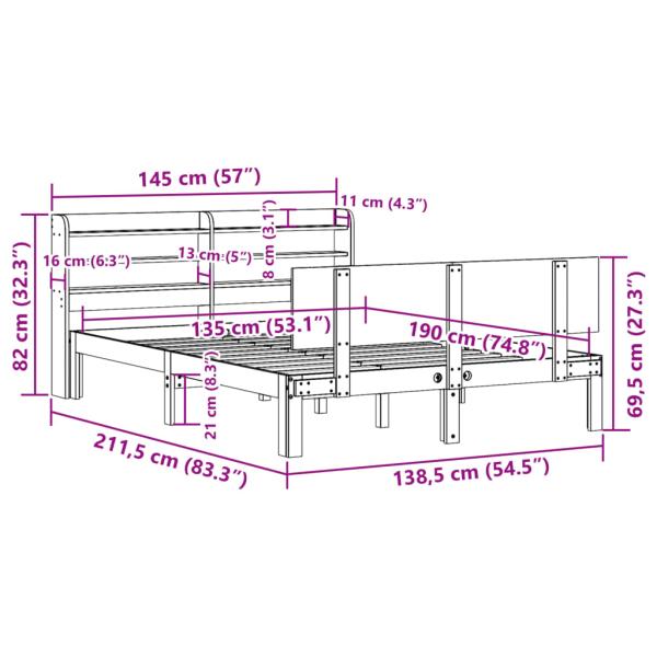 Bettgestell mit Kopfteil ohne Matratze Weiß 135x190 cm