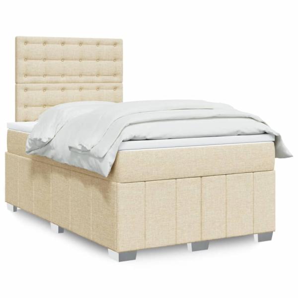 ARDEBO.de - Boxspringbett mit Matratze Creme 120x200 cm Stoff