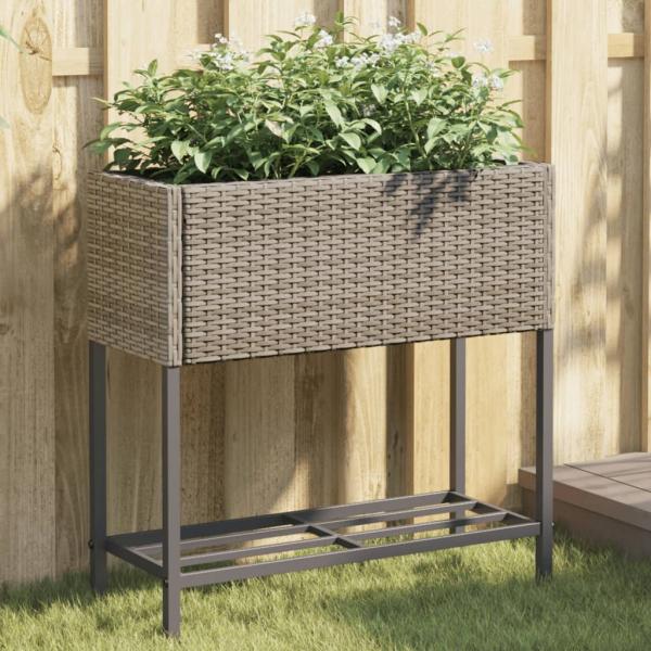 ARDEBO.de - Pflanzkübel mit Ablage Grau Poly Rattan
