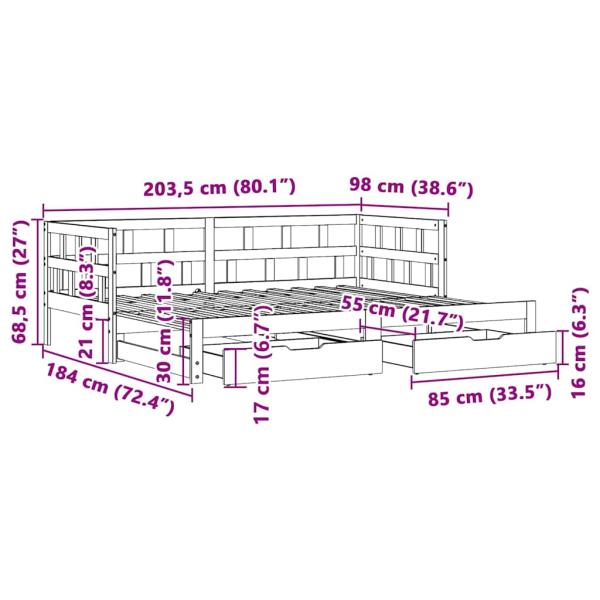 Tagesbett Ausziehbar mit Schubladen ohne Matratze 90x200 cm
