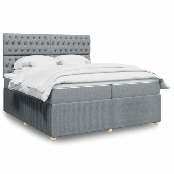 ARDEBO.de - Boxspringbett mit Matratze Hellgrau 200x200 cm Stoff