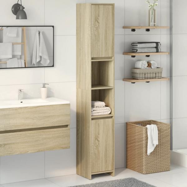 ARDEBO.de - Badezimmerschrank Sonoma-Eiche 30x30x183,5 cm Holzwerkstoff