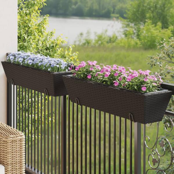 ARDEBO.de - Pflanzkasten mit Haken 2 Stk. Schwarz Poly Rattan
