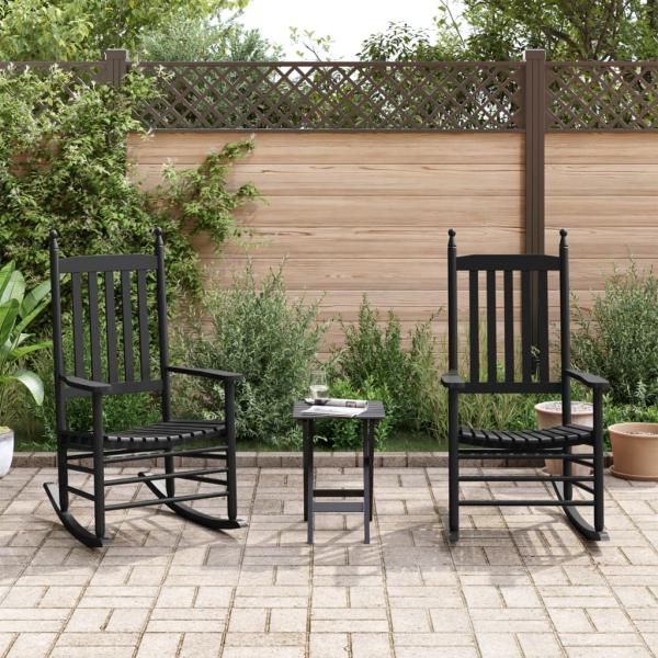 ARDEBO.de - Schaukelstühle 2 Stk. mit Klapptisch Schwarz Massivholz Pappel
