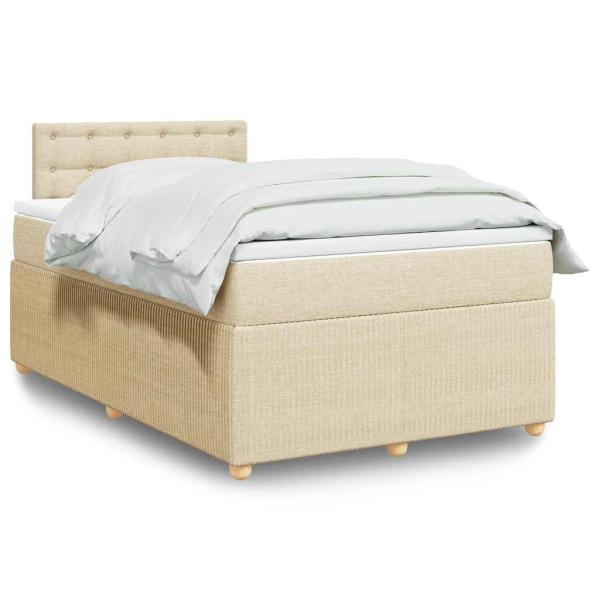 ARDEBO.de - Boxspringbett mit Matratze Creme 120x200 cm Stoff
