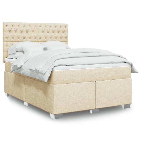 ARDEBO.de - Boxspringbett mit Matratze Creme 140x200 cm Stoff