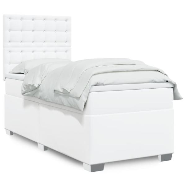 ARDEBO.de - Boxspringbett mit Matratze Weiß 90x190 cm Kunstleder