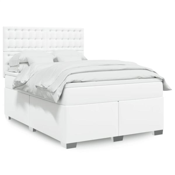 ARDEBO.de - Boxspringbett mit Matratze Weiß 140x200 cm Kunstleder
