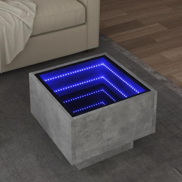 ARDEBO.de - Beistelltisch mit LED Betongrau 40x40x30 cm Holzwerkstoff