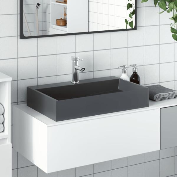 ARDEBO.de - Waschbecken 60x38x11 cm Mineralguss/Marmorguss Anthrazit