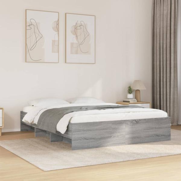 ARDEBO.de - Bettgestell Grau Sonoma 150x200 cm Holzwerkstoff
