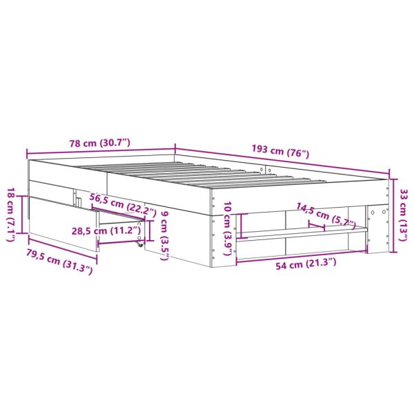 Bettgestell ohne Matratze Sonoma-Eiche 75x190 cm Holzwerkstoff