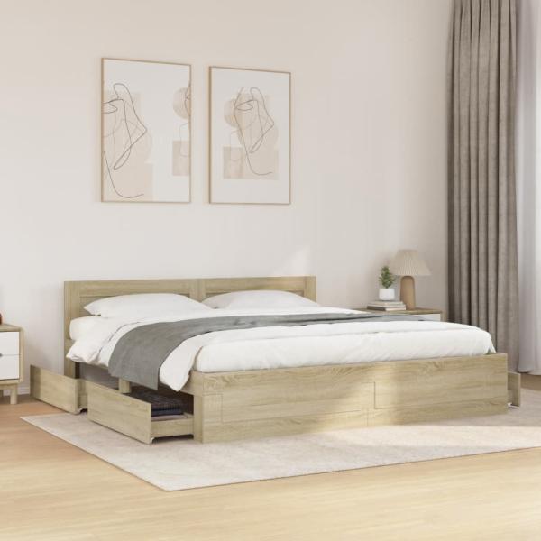ARDEBO.de - Bettgestell mit Kopfteil Sonoma-Eiche 180x200 cm Holzwerkstoff