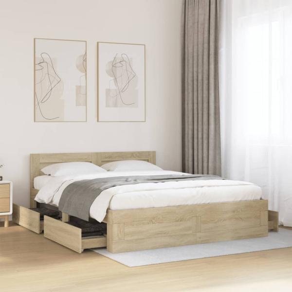 ARDEBO.de - Bettgestell mit Kopfteil Sonoma-Eiche 150x200 cm Holzwerkstoff
