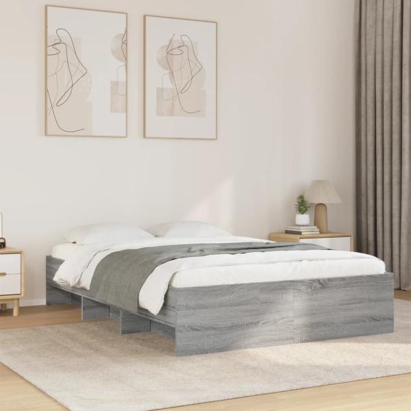 ARDEBO.de - Bettgestell Grau Sonoma 135x190 cm Holzwerkstoff