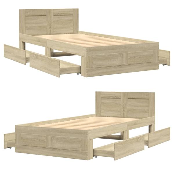 ARDEBO.de - Bettgestell mit Kopfteil Sonoma-Eiche 90x190 cm Holzwerkstoff