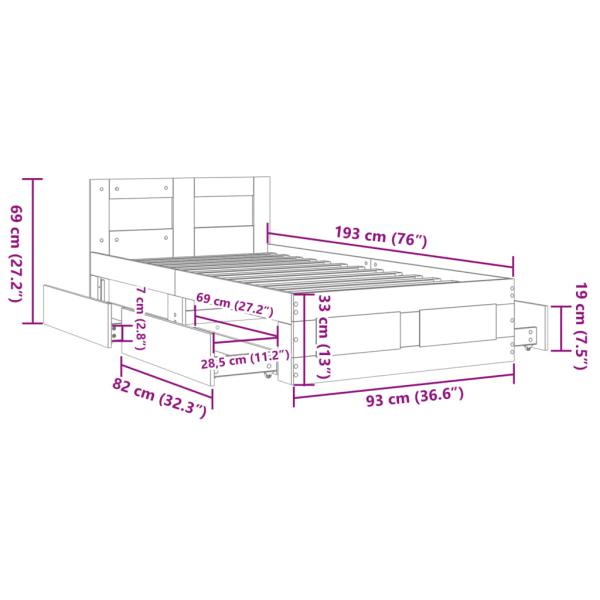 Bettgestell mit Kopfteil Sonoma-Eiche 90x190 cm Holzwerkstoff