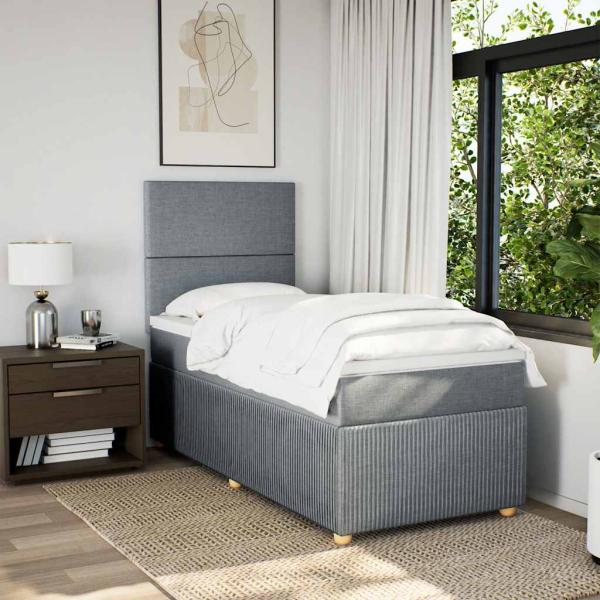 ARDEBO.de - Boxspringbett mit Matratze Hellgrau 100x200 cm Stoff