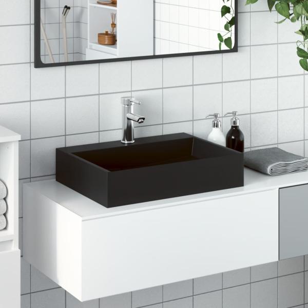 ARDEBO.de - Waschbecken 50x38x11 cm Mineralguss/Marmorguss Mattschwarz