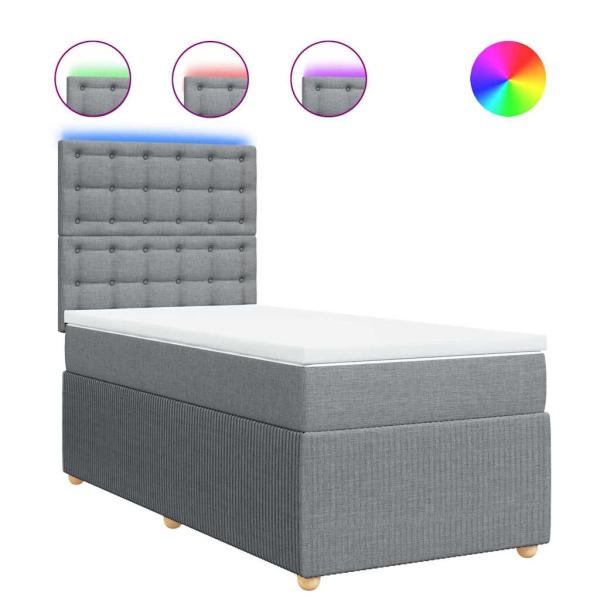 ARDEBO.de - Boxspringbett mit Matratze Hellgrau 100x200 cm Stoff
