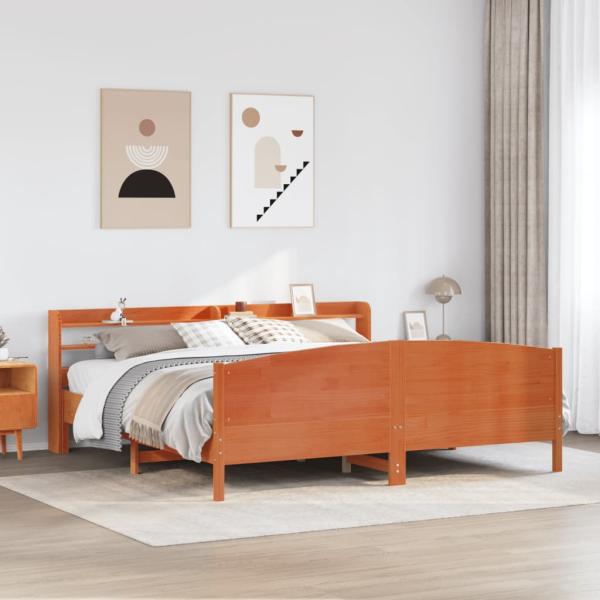 ARDEBO.de - Massivholzbett ohne Matratze Wachsbraun 200x200 Kiefernholz