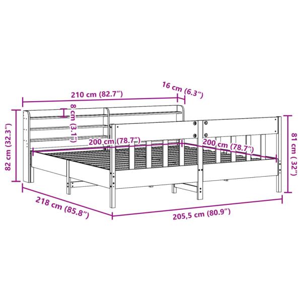 Massivholzbett ohne Matratze Weiß 200x200 cm Kiefernholz