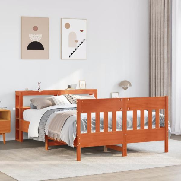 ARDEBO.de - Massivholzbett ohne Matratze Wachsbraun 140x190 cm Kiefernholz