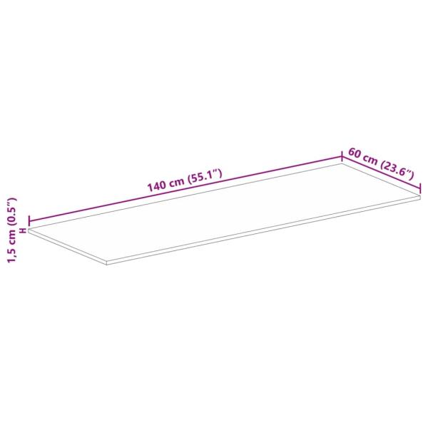 Tischplatte 140x60x1,5 cm Rechteckig Raues Massivholz Mango