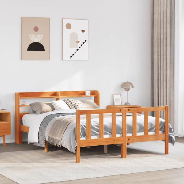 ARDEBO.de - Bettgestell mit Kopfteil ohne Matratze Wachsbraun 140x190 cm