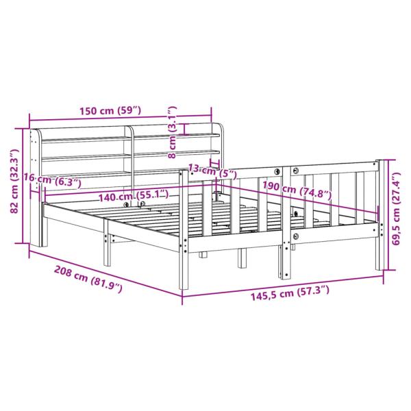 Bettgestell mit Kopfteil ohne Matratze Wachsbraun 140x190 cm