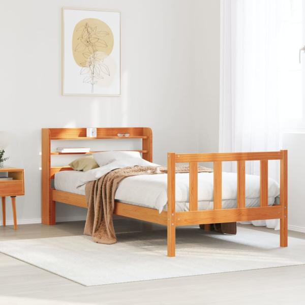 ARDEBO.de - Bettgestell mit Kopfteil ohne Matratze Wachsbraun 100x200 cm