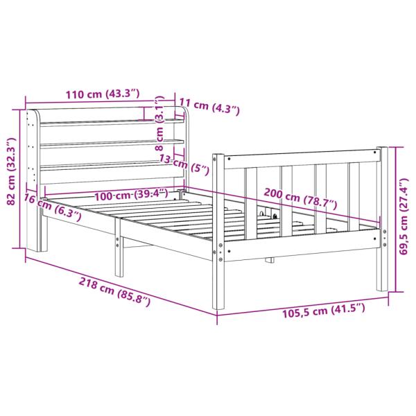 Bettgestell mit Kopfteil ohne Matratze Wachsbraun 100x200 cm