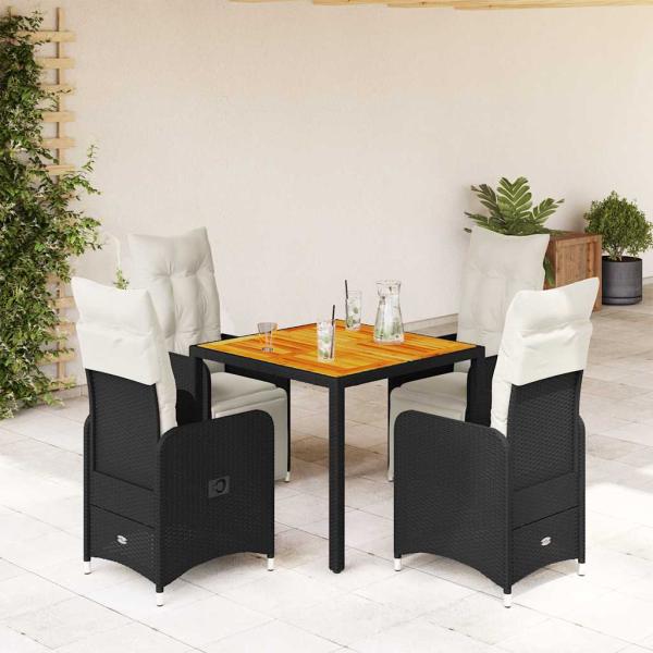 ARDEBO.de - 5-tlg. Garten-Bistro-Set mit Kissen Schwarz Poly Rattan