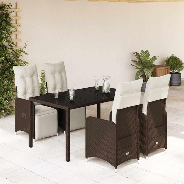 ARDEBO.de - 5-tlg. Garten-Bistro-Set mit Kissen Braun Poly Rattan