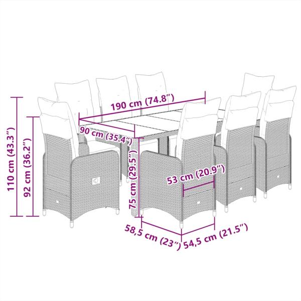 9-tlg. Garten-Bistro-Set mit Kissen Schwarz Poly Rattan