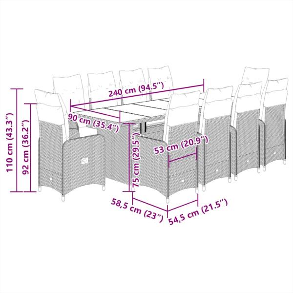 11-tlg. Garten-Bistro-Set mit Kissen Schwarz Poly Rattan